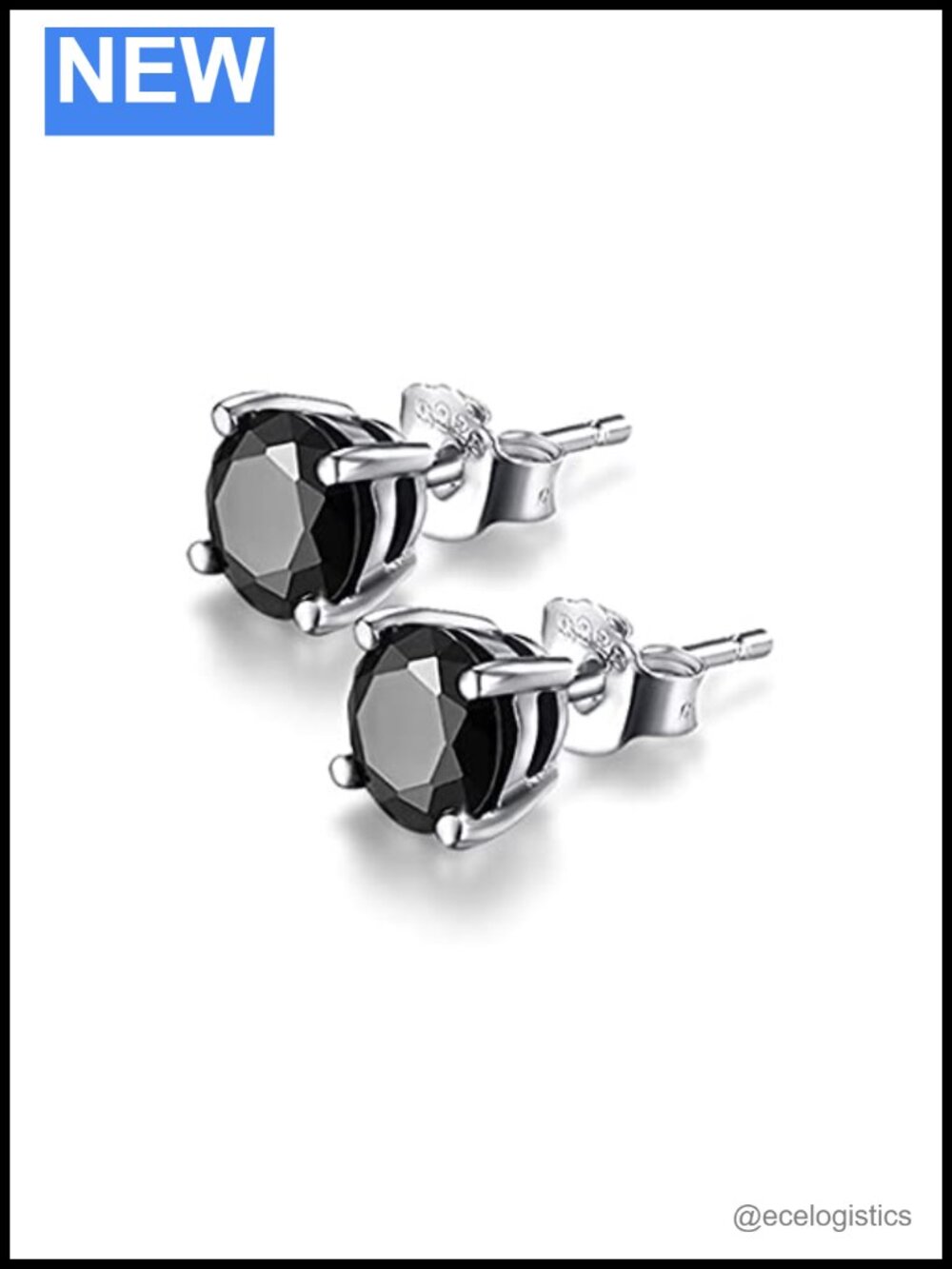Round Black Onyx Stud Earrings 925 Sterling Silver Platinum Plated Fine Jewelry